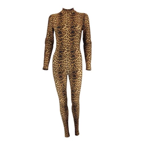 evelily starlite direct leopard print catsuit pikka varrukaga korge kaelusega